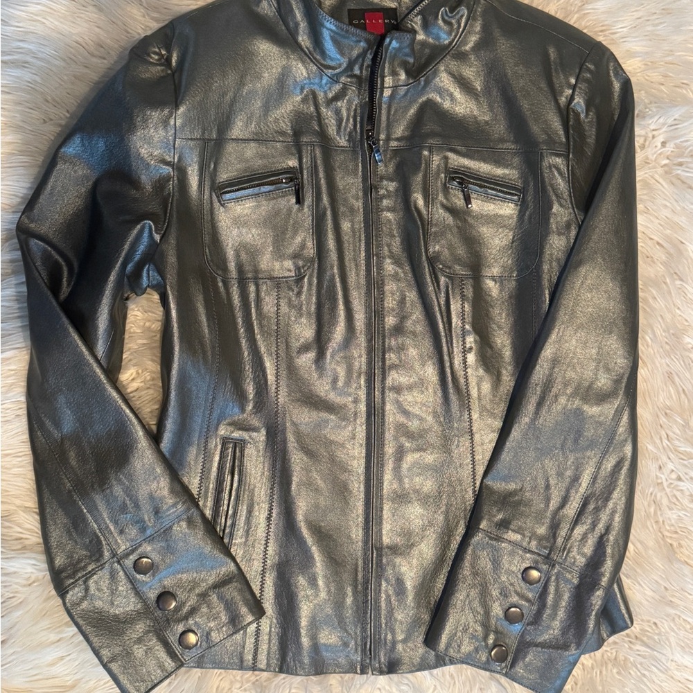Gallery Silver Metallic Women's Leather Jacket